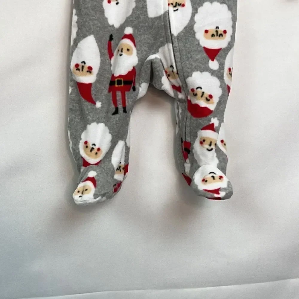 Carter’s Plush Santa Grey and red flannel sleeper Pajamas size 3 months EUC